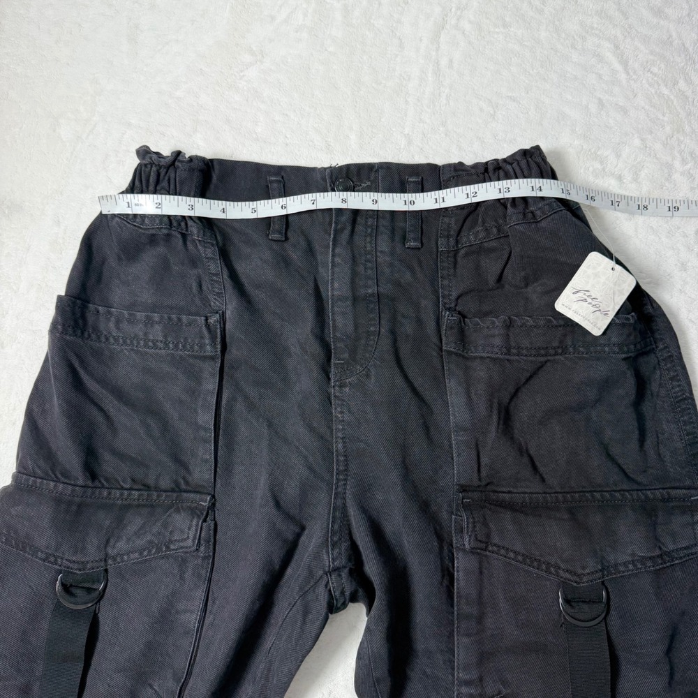 Free People Size M Hazel Pull On Drop Waist Jeans Smock Waist Black NWT $158 - Picture 5 of 9